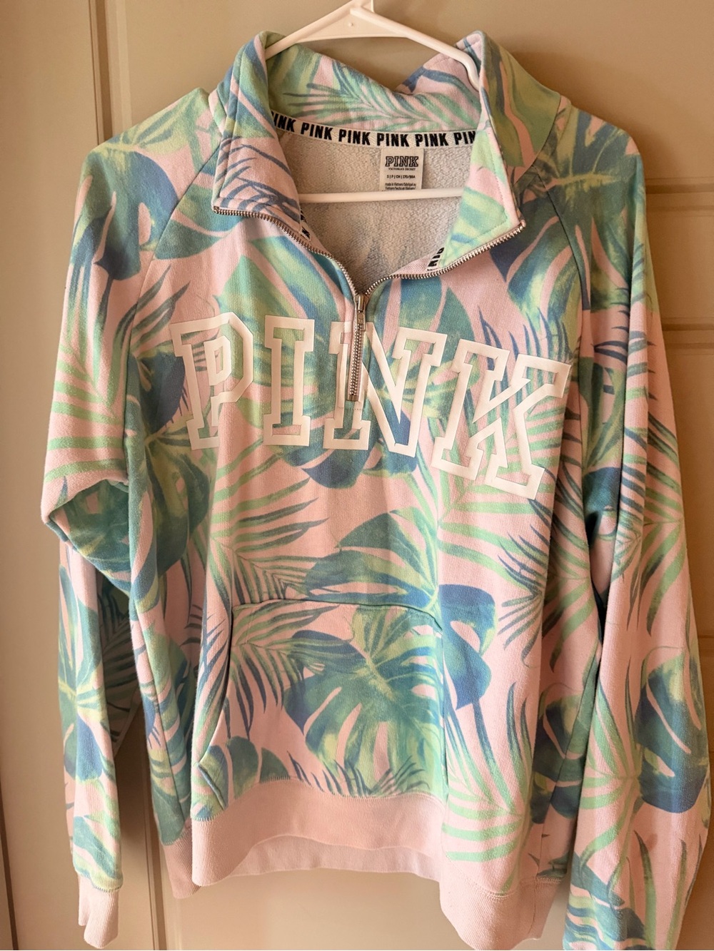 Victoria's Secret PINK Pastel Palm Half-Zip Hoodie in Pink, Green, Blue